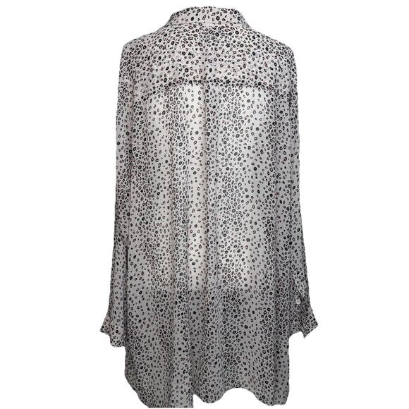 Torrid Women's Tunic Blouse Sz 4 Tan W/ Pink Black Print Flowy Semi Sheer Beach - Picture 7 of 16